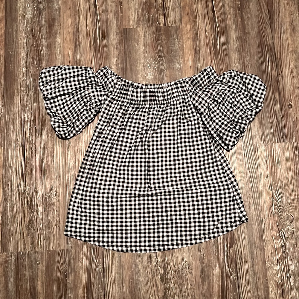 Checkered Black and White Off-Shoulder Top
